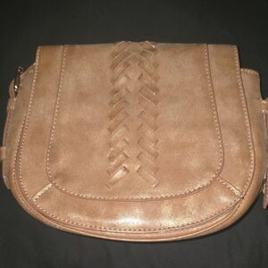 Elegant Tan And Gold Luster Leather Crossbody Bag